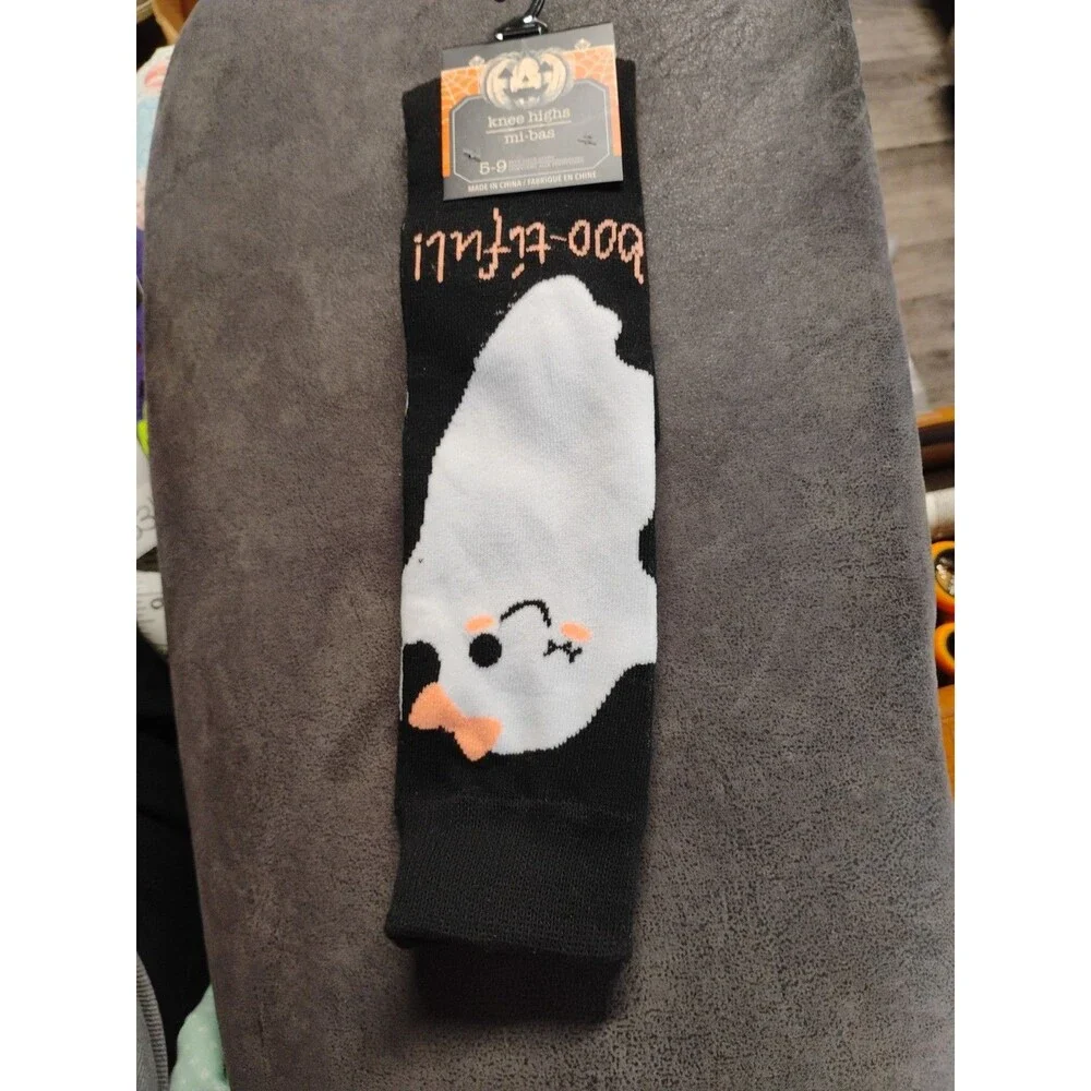 Boo-tifull Womens Halloween Knee High Ghost Socks SIZE 5-9 Spooky Halloween
